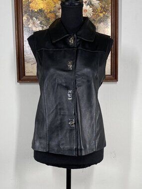 Lisa International Lamb Leather Blend Vest Women's Small Black Toggle Closure
